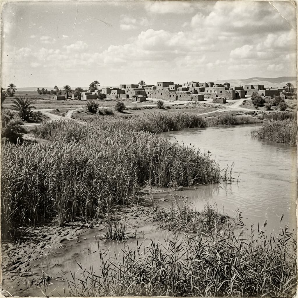 Vintage photograph of the Jaghjagh River banks with reeds